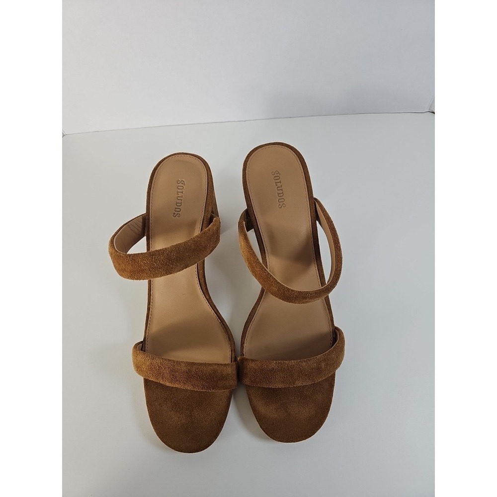 Soludos‎ Suede Leather Ines Heels In Walnut Women's Size 9 Block 3" Heel
